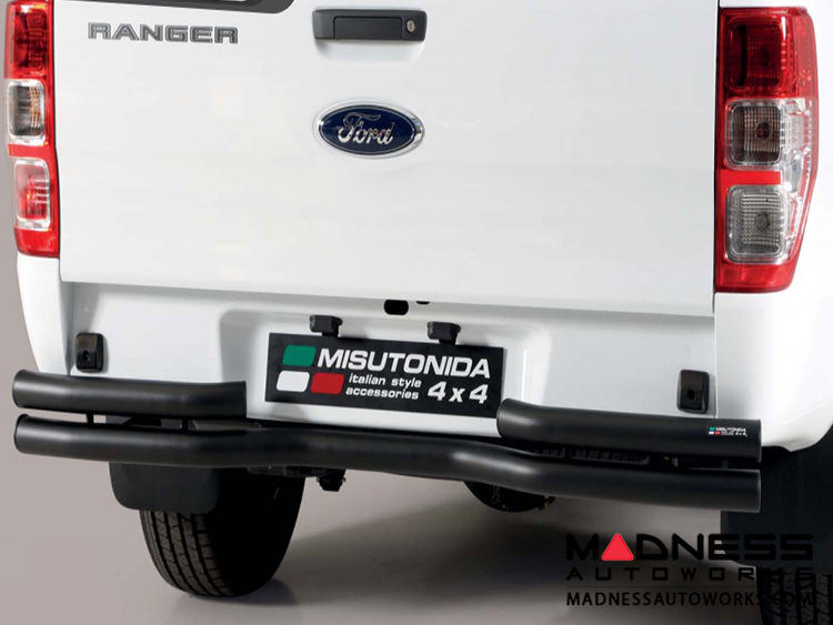 Ford Ranger Double Bended Rear Bumper Protector - 63mm - Black Powdercoat